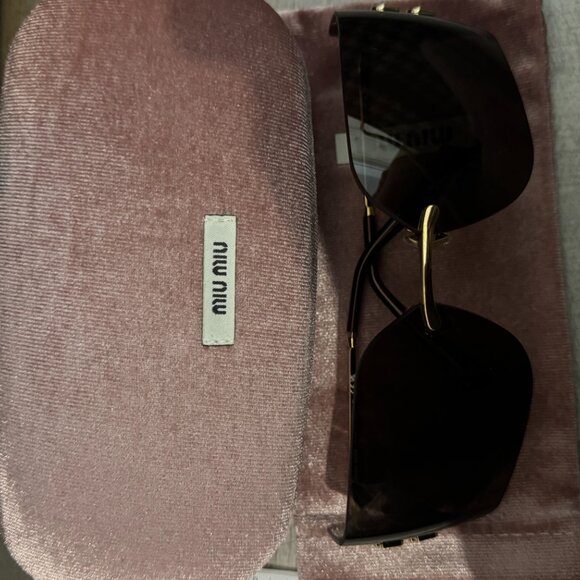 Miu Miu Oversized Shield Sunglasses Black Gold Statement main image 4